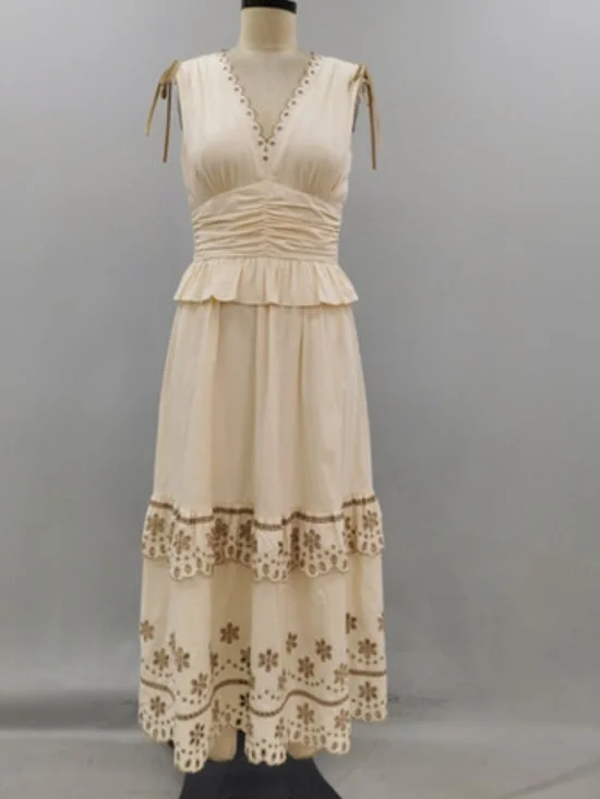 Anthropologie NWT Moon River Cream Tiered Embroidered Eyelet Maxi Dress  S. - Picture 4 of 5